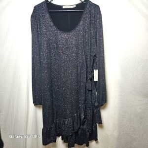 Liberty Love Black Long Sleeve Sparkly Midi Dress 2XL party dance sparkly new